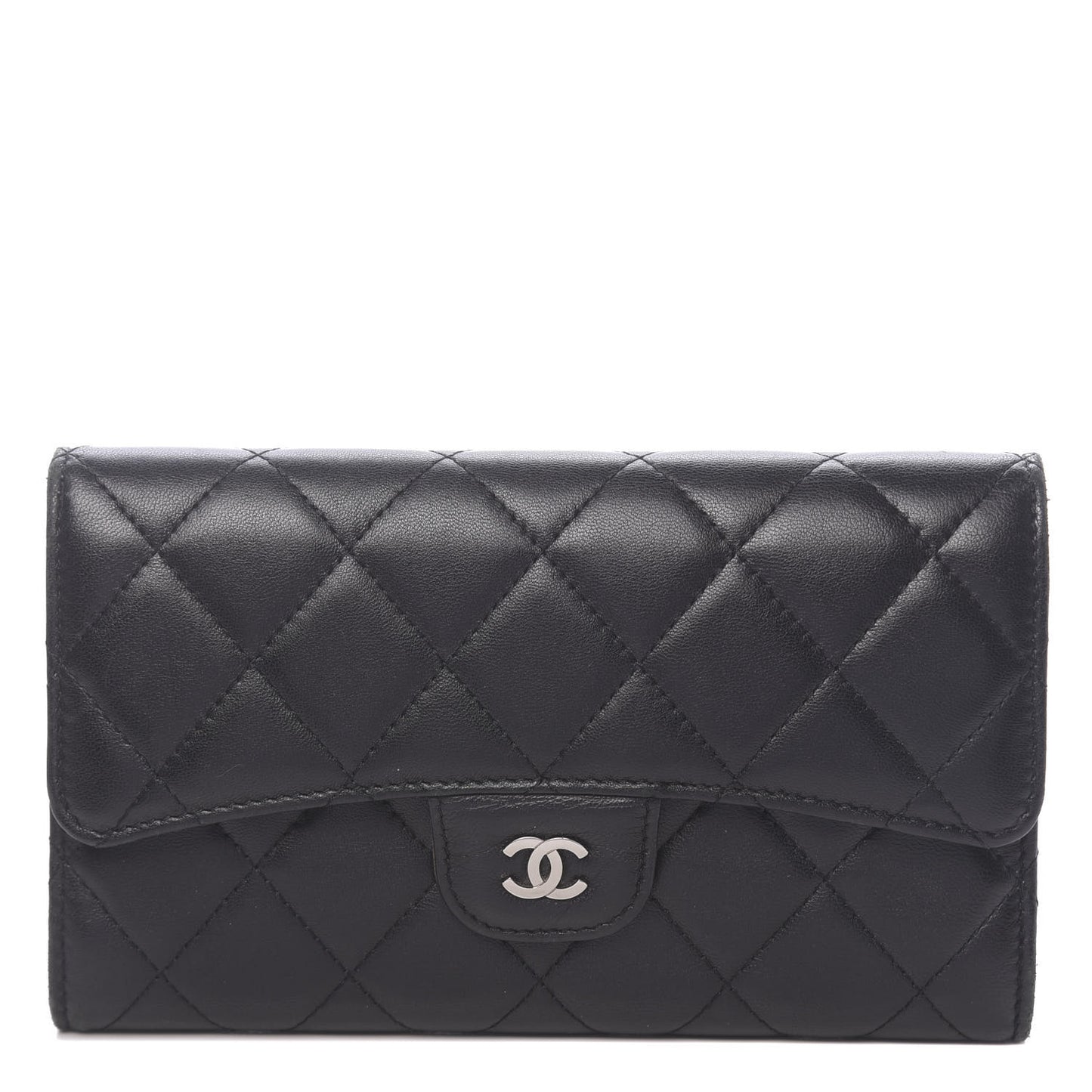Lambskin Quilted Large Flap Wallet Black
