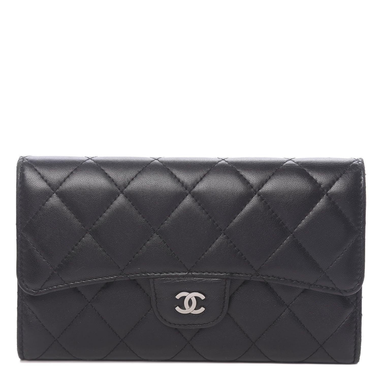 Chanel Lambskin Quilted Large Flap Wallet Black 1 of 12