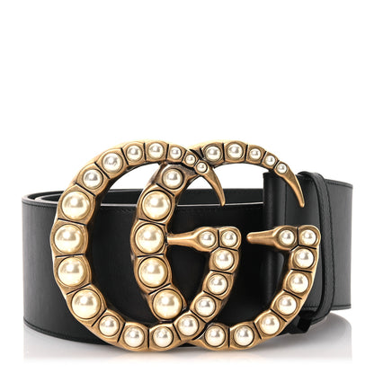 Gucci Moon Calfskin Pearl Double G 70mm Belt 90 36 Black Cream 1 of 6