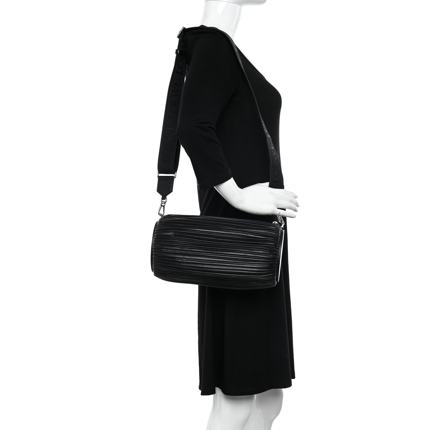 Loewe Lambskin Pleated Bracelet Large Pouch shoulder Bag Black 2 of 12