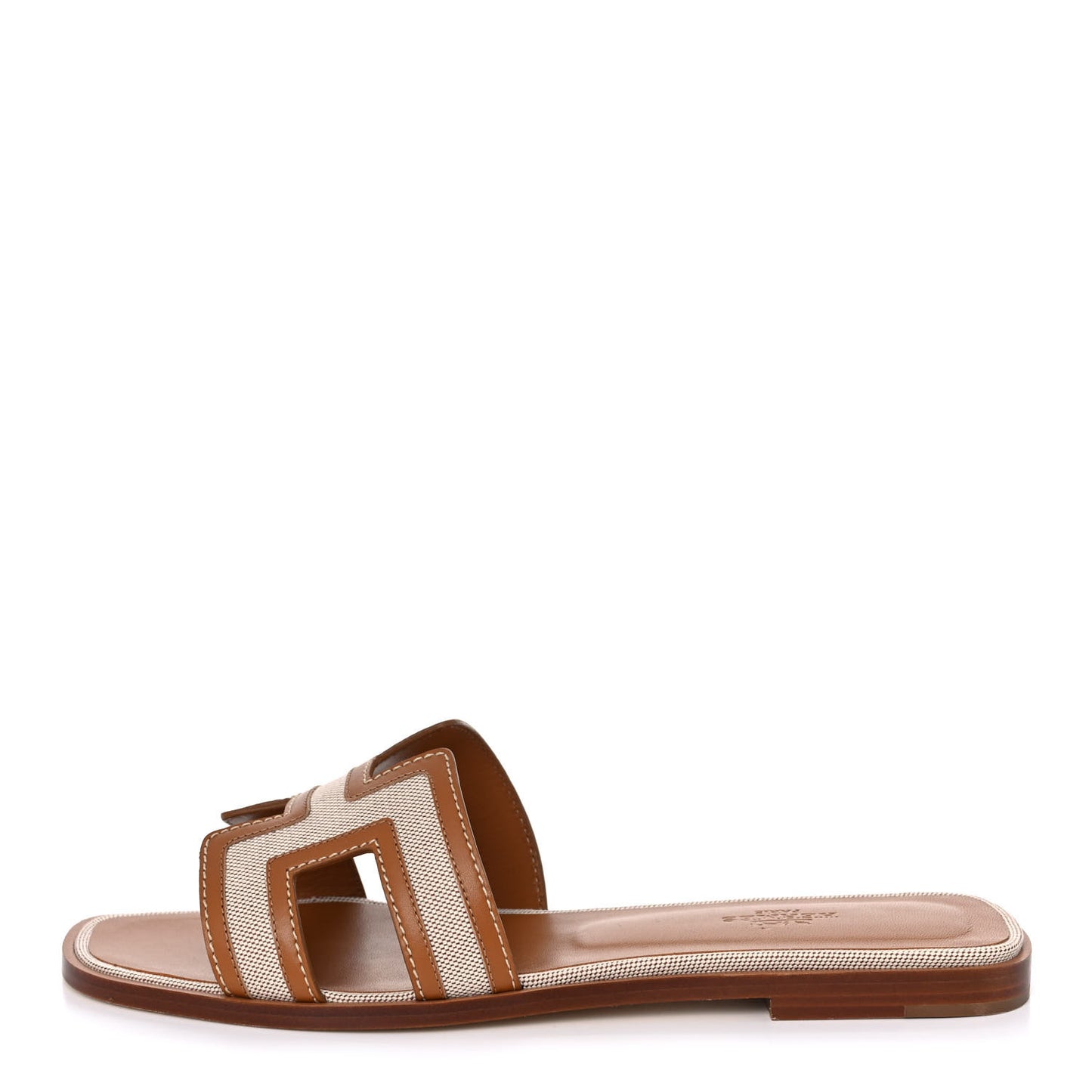 Calfskin Canvas Oran Sandals 39 Noisette Beige Dore