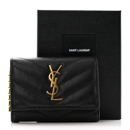 Saint Laurent Grain de Poudre Matelasse Cassandre Monogram Slim Key Case Black 12 of 12