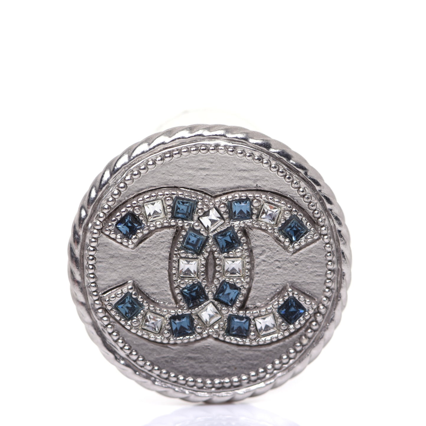Crystal CC Round Earrings Silver