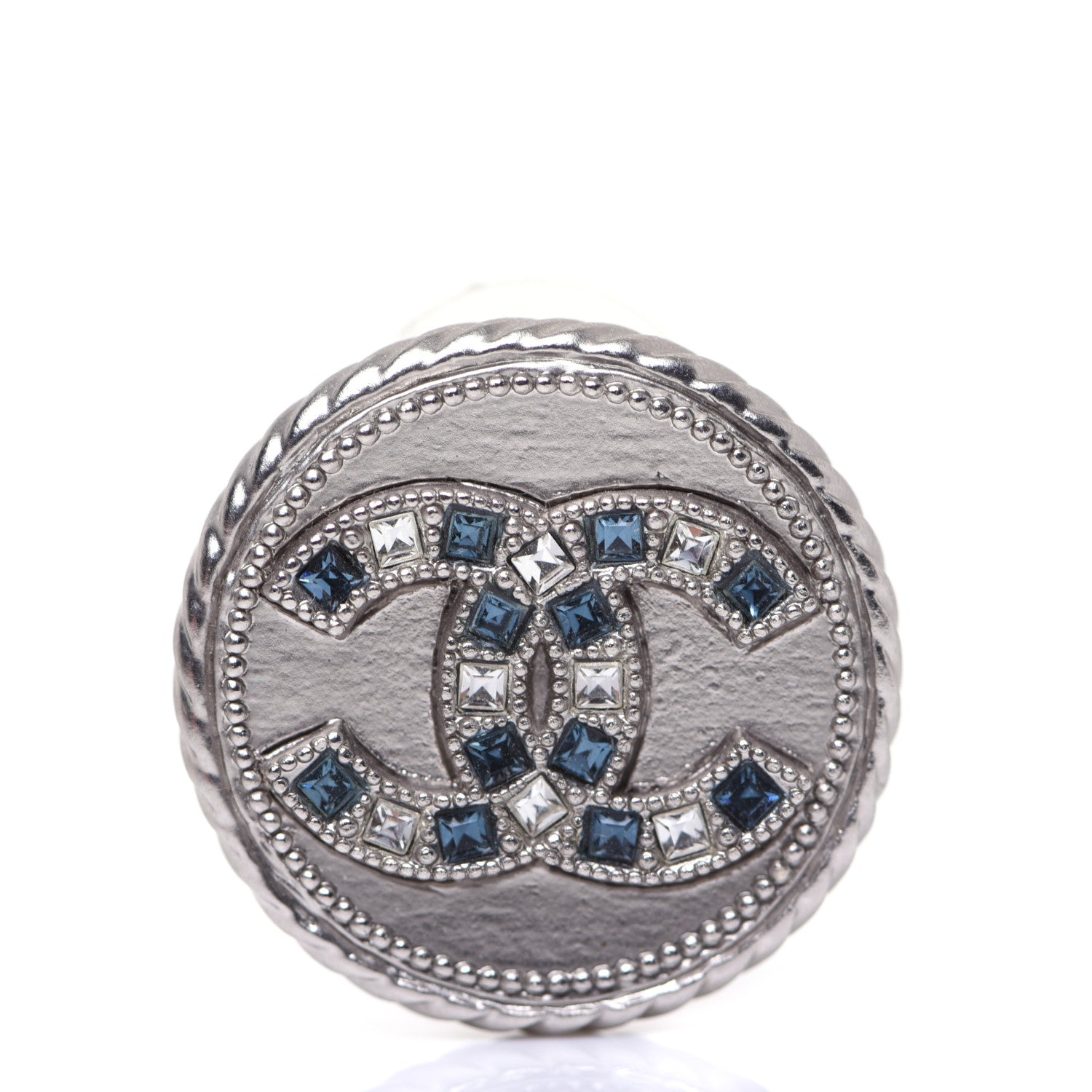 Chanel Crystal CC Round Earrings Silver 7 of 7