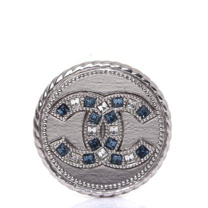 Chanel Crystal CC Round Earrings Silver 7 of 7