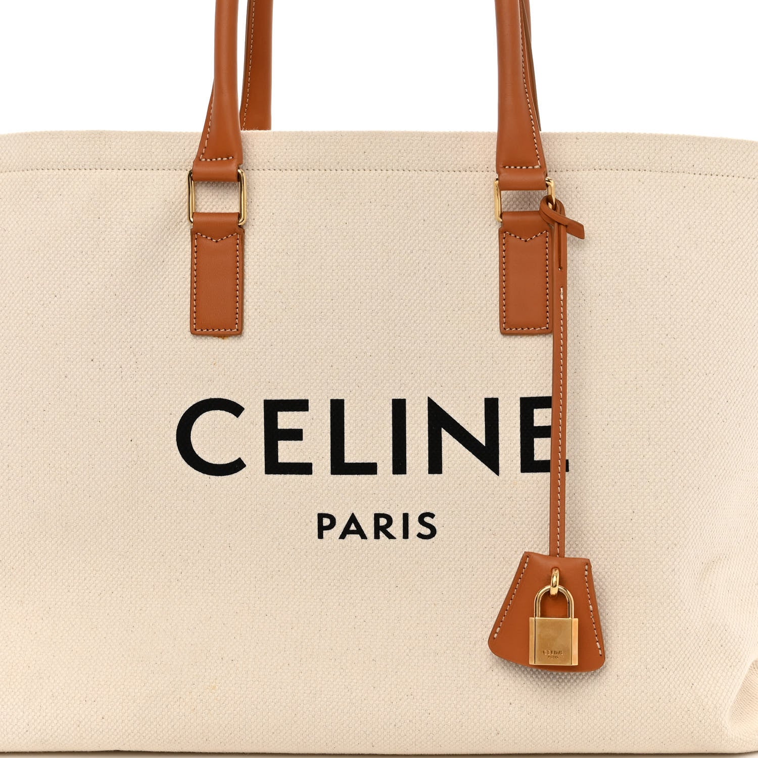 Celine Canvas Calfskin Logo Print Horizontal Cabas Natural Tan 7 of 11