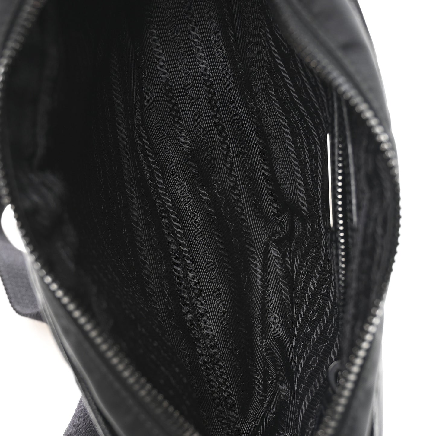 Re-Nylon Vela Saffiano Pocket Double Zip Shoulder Bag Black