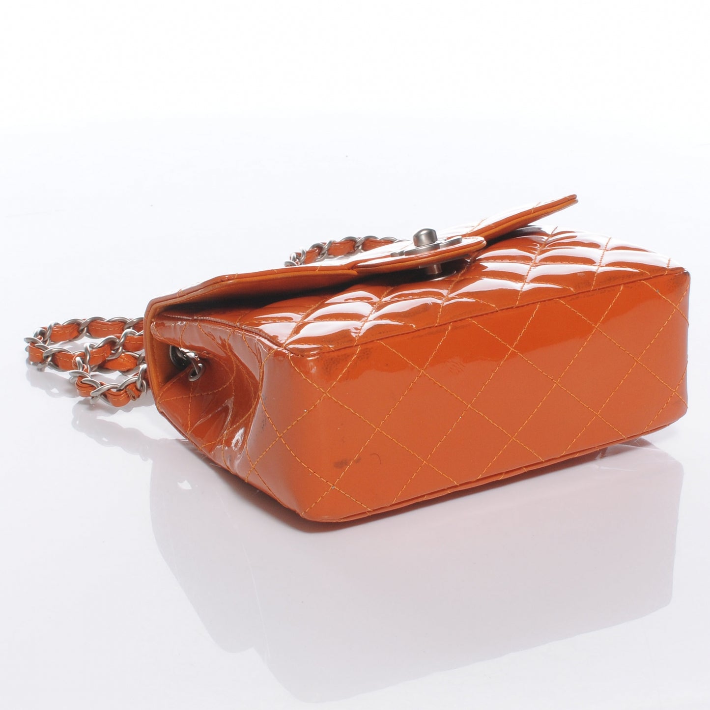 Patent Quilted Mini Square Flap Orange