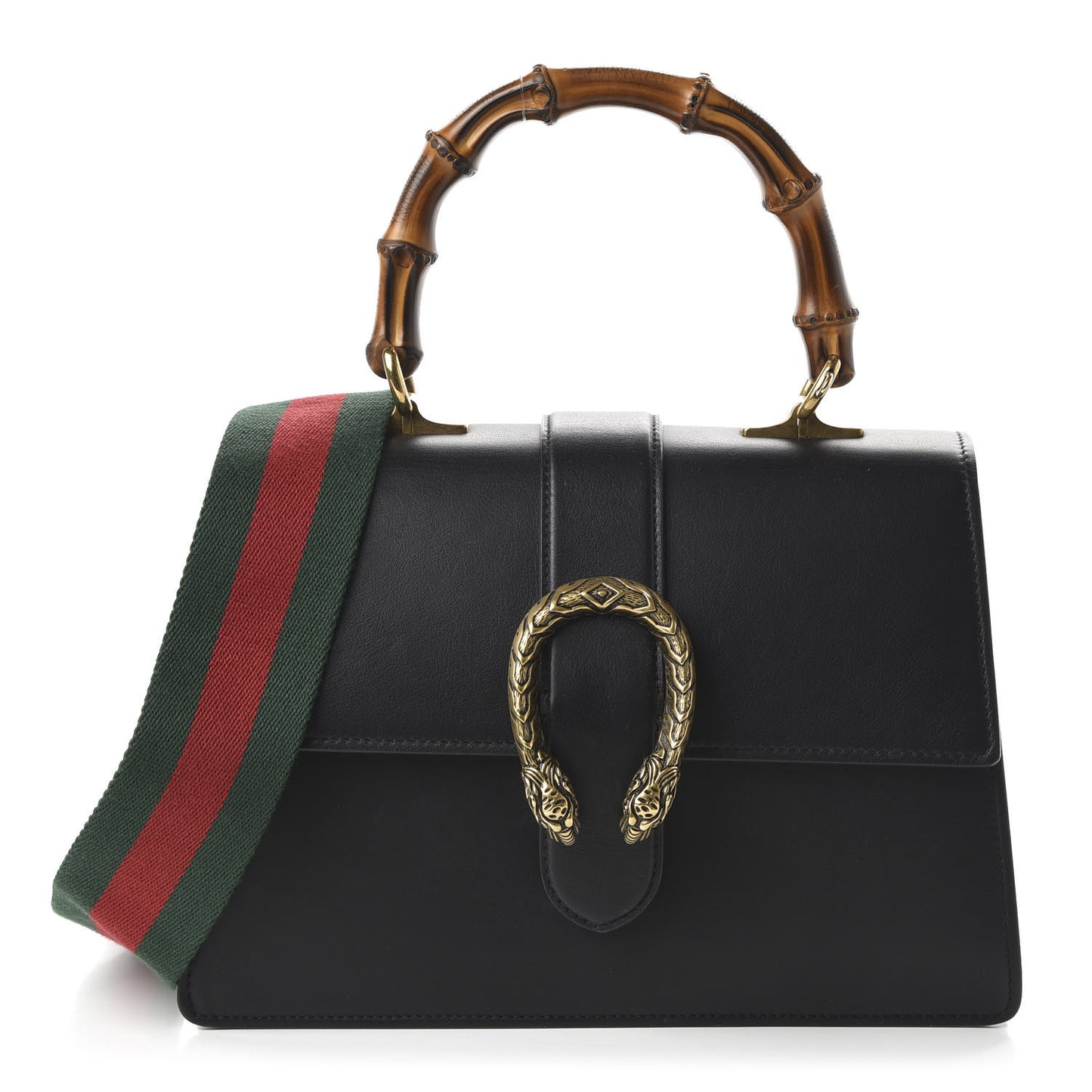 Moon Calfskin Web Medium Dionysus Bamboo Top Handle Bag Black