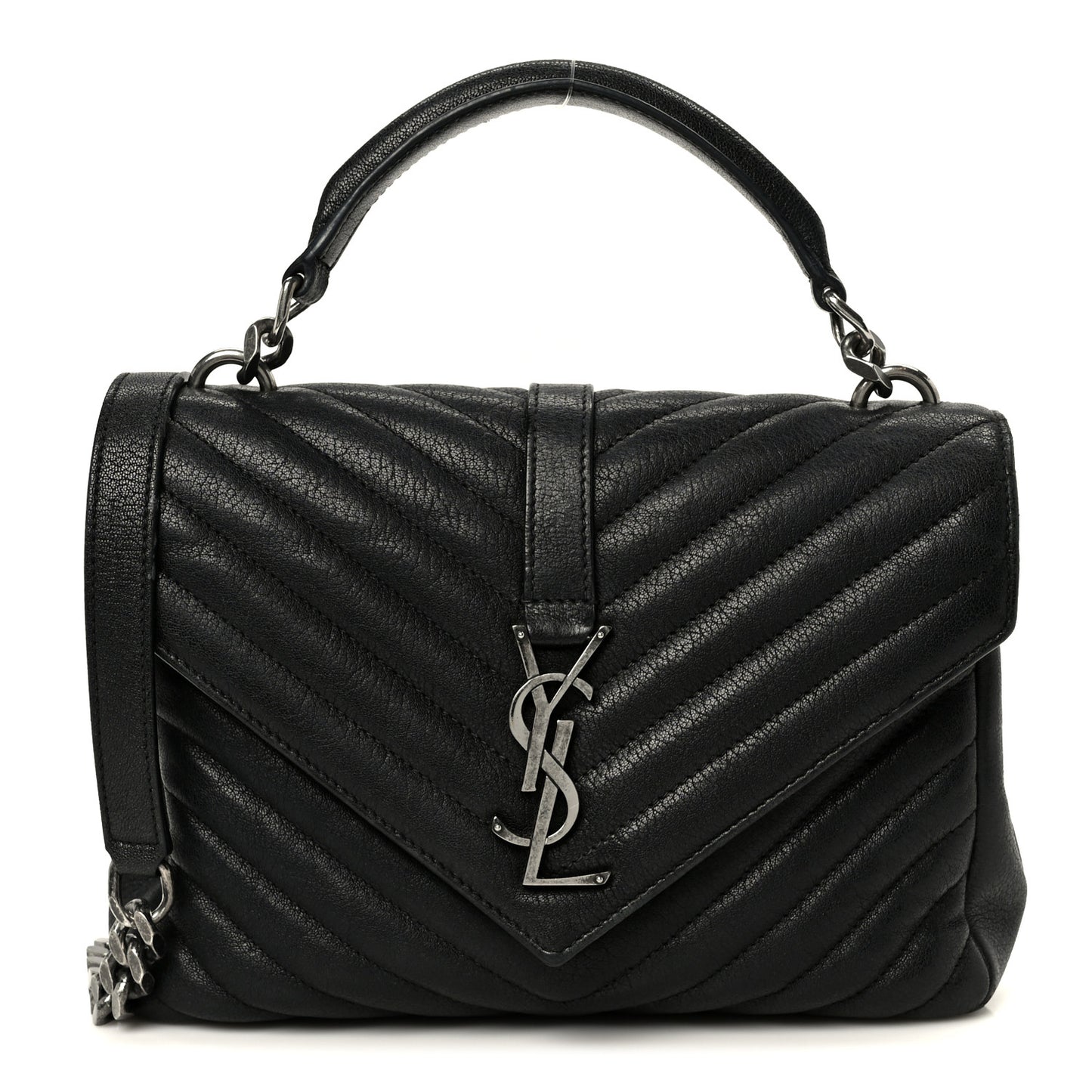 Sheepskin Matelasse Chevron Monogram Monochrome Medium College Bag Black