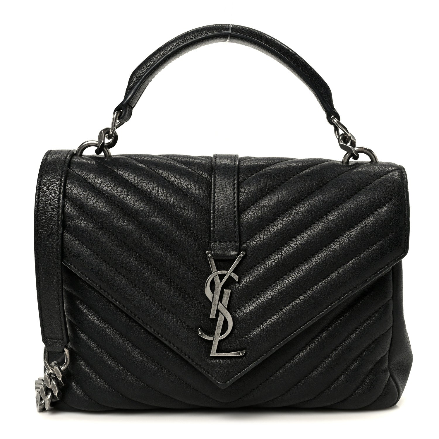 Saint Laurent Sheepskin Matelasse Chevron Monogram Monochrome Medium College Bag Black 1 of 11