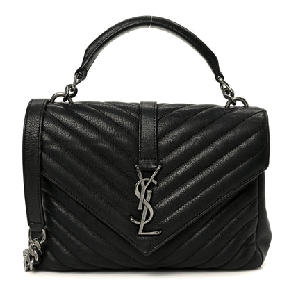 Saint Laurent Sheepskin Matelasse Chevron Monogram Monochrome Medium College Bag Black 1 of 11