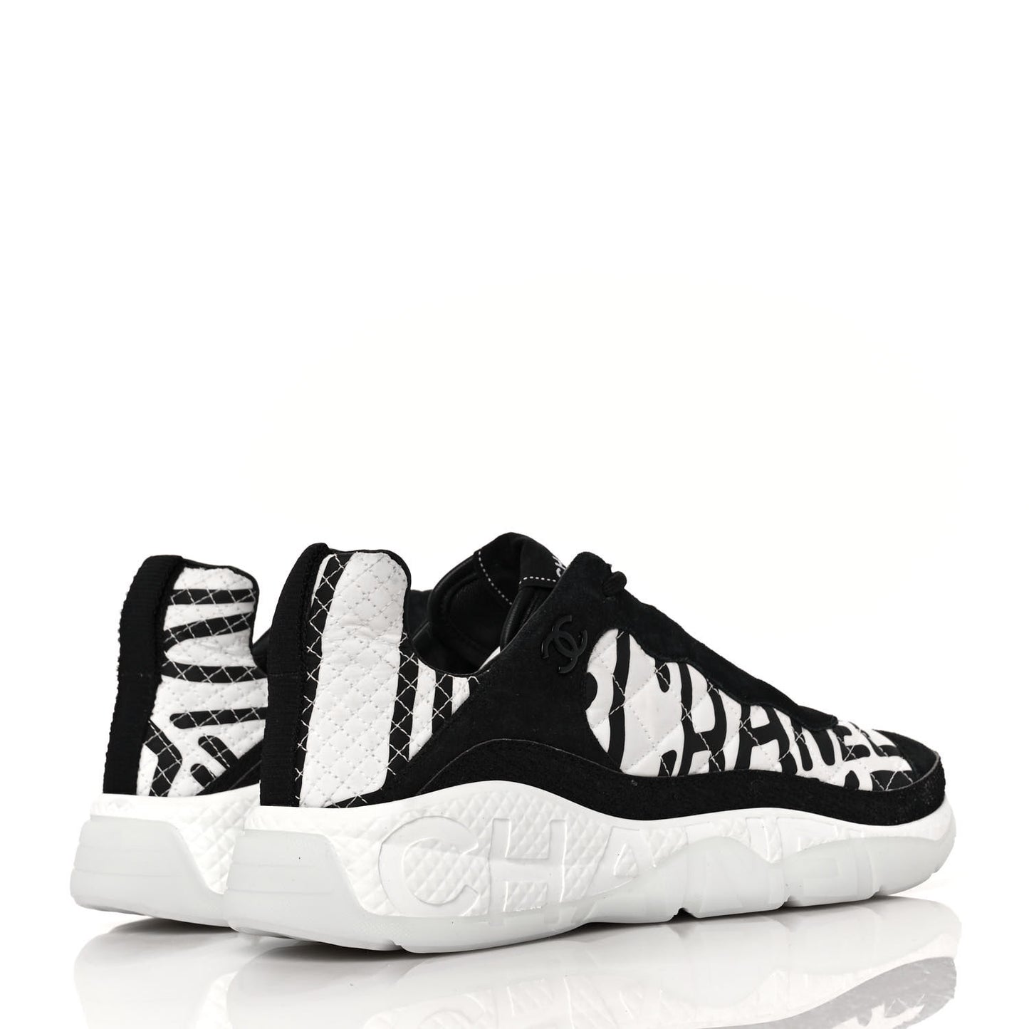 Nylon Suede Calfskin Printed Sneakers 40.5 White Black