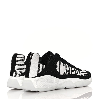 Chanel Nylon Suede Calfskin Printed Sneakers 40.5 White Black 4 of 8