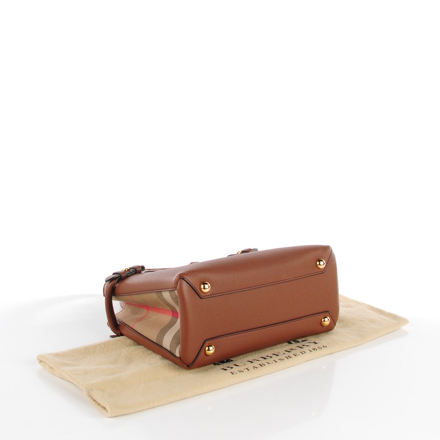 Grainy Calfskin House Check Small Banner Tote Tan