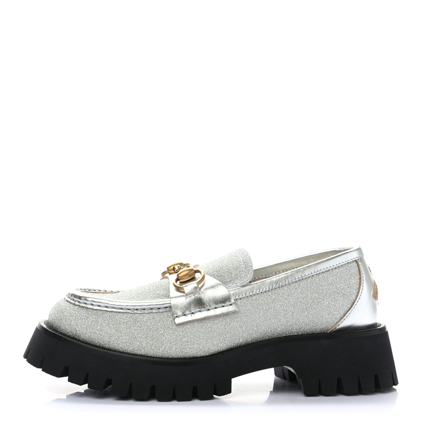 Mini Diamond Storm Silk Calfskin Womens Harald Horsebit 25mm Platform Loafers 36 Silver