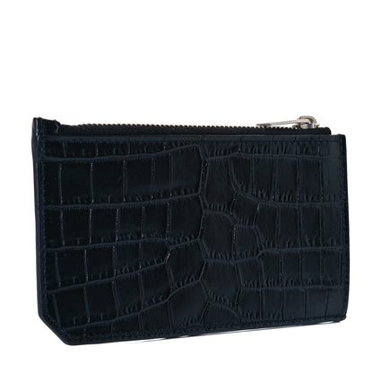 Saint Laurent Calfskin Crocodile Embossed 5 Fragments Zip Pouch Card Holder Black 3 of 10