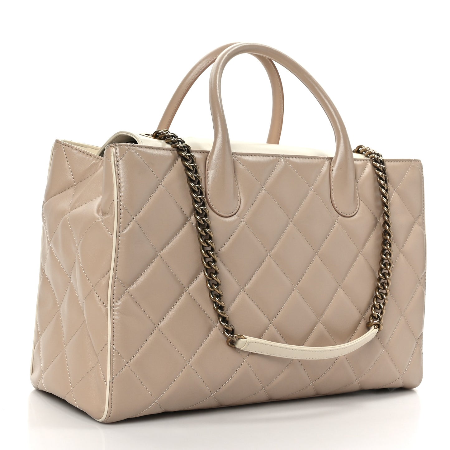 Lambskin Quilted Small Portobello Tote Beige