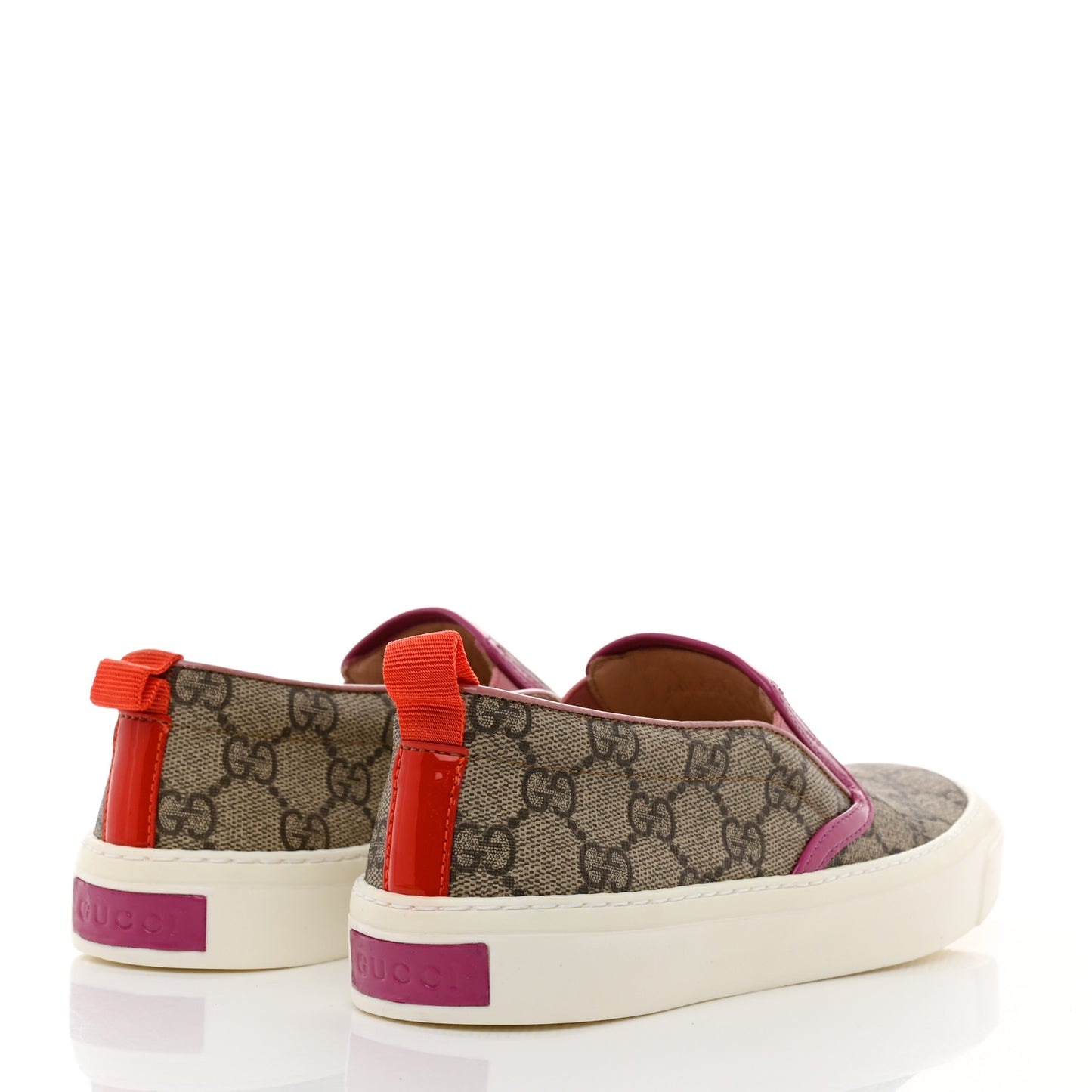 GG Supreme Monogram Womens Slip On Sneakers 35.5 Beige Ebony New Rosette Carmine Rose Sun Orange