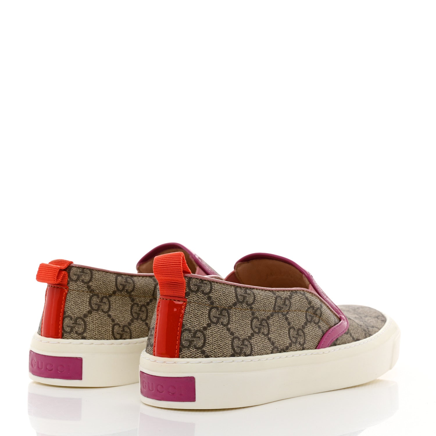 Gucci GG Supreme Monogram Womens Slip On Sneakers 35.5 Beige Ebony New Rosette Carmine Rose Sun Orange 4 of 9