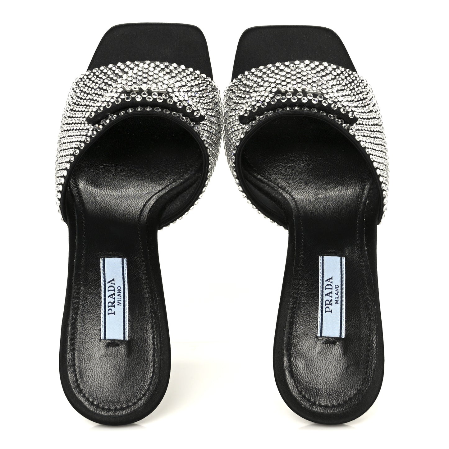 Satin Crystal Logo 65mm Slide Sandals 36 Cristal