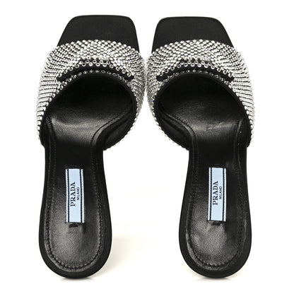 Prada Satin Crystal Logo 65mm Slide Sandals 36 Cristal 2 of 9