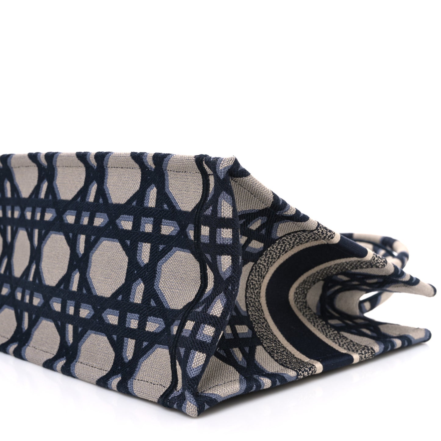 Canvas Macrocannage Embroidered Medium Book Tote Beige Blue