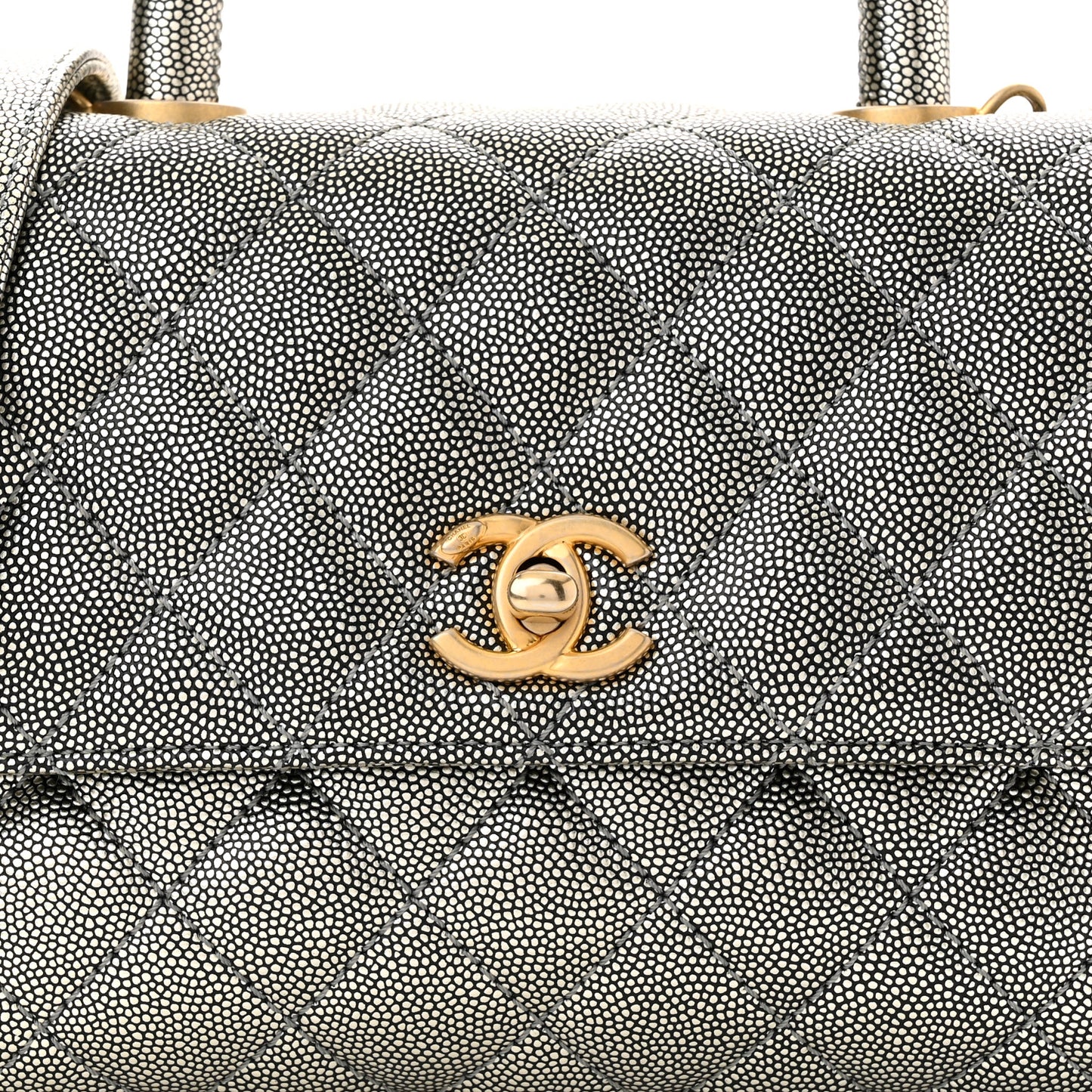 Metallic Caviar Quilted Mini Coco Handle Flap Silver