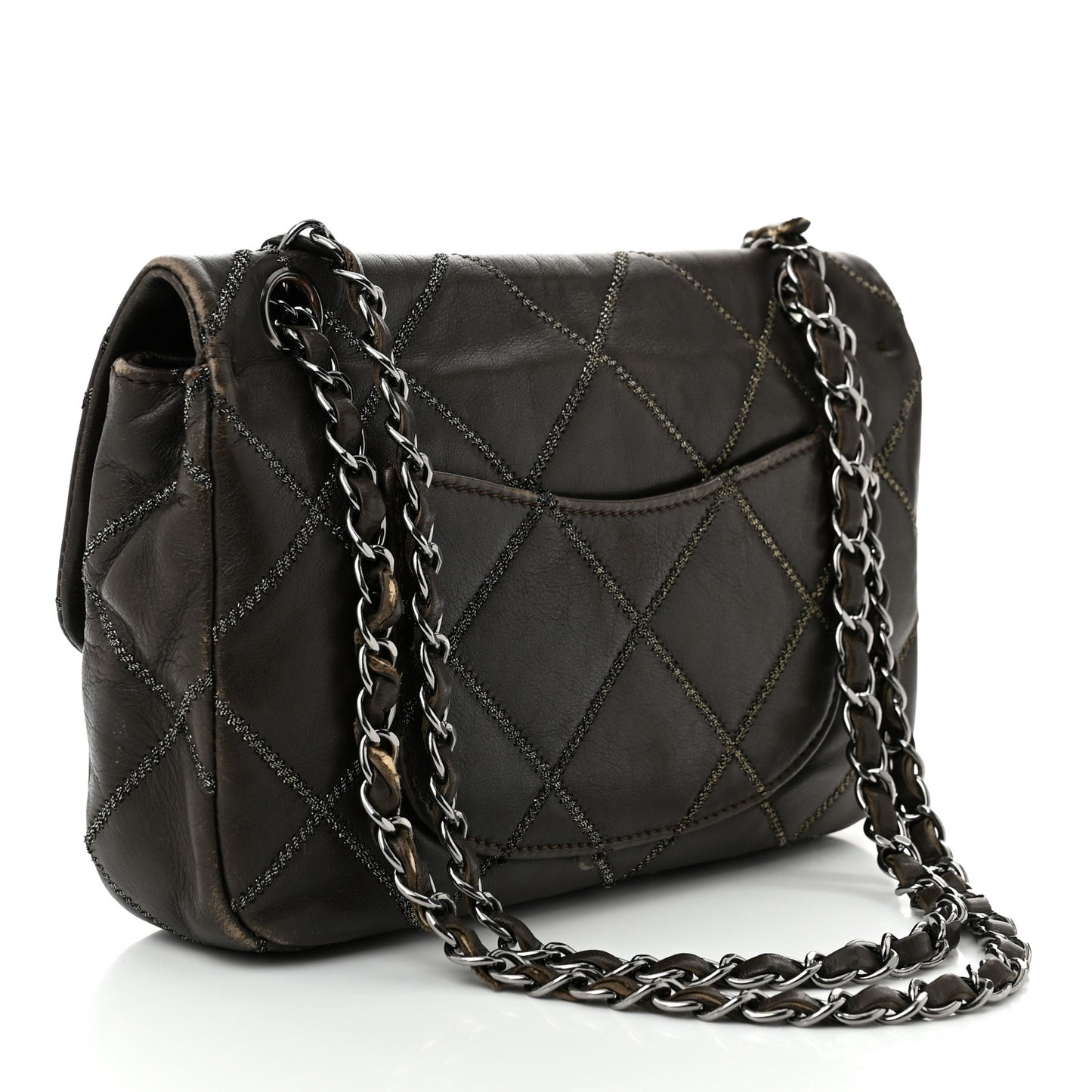 Calfskin Stitch Small Flap Dark Brown