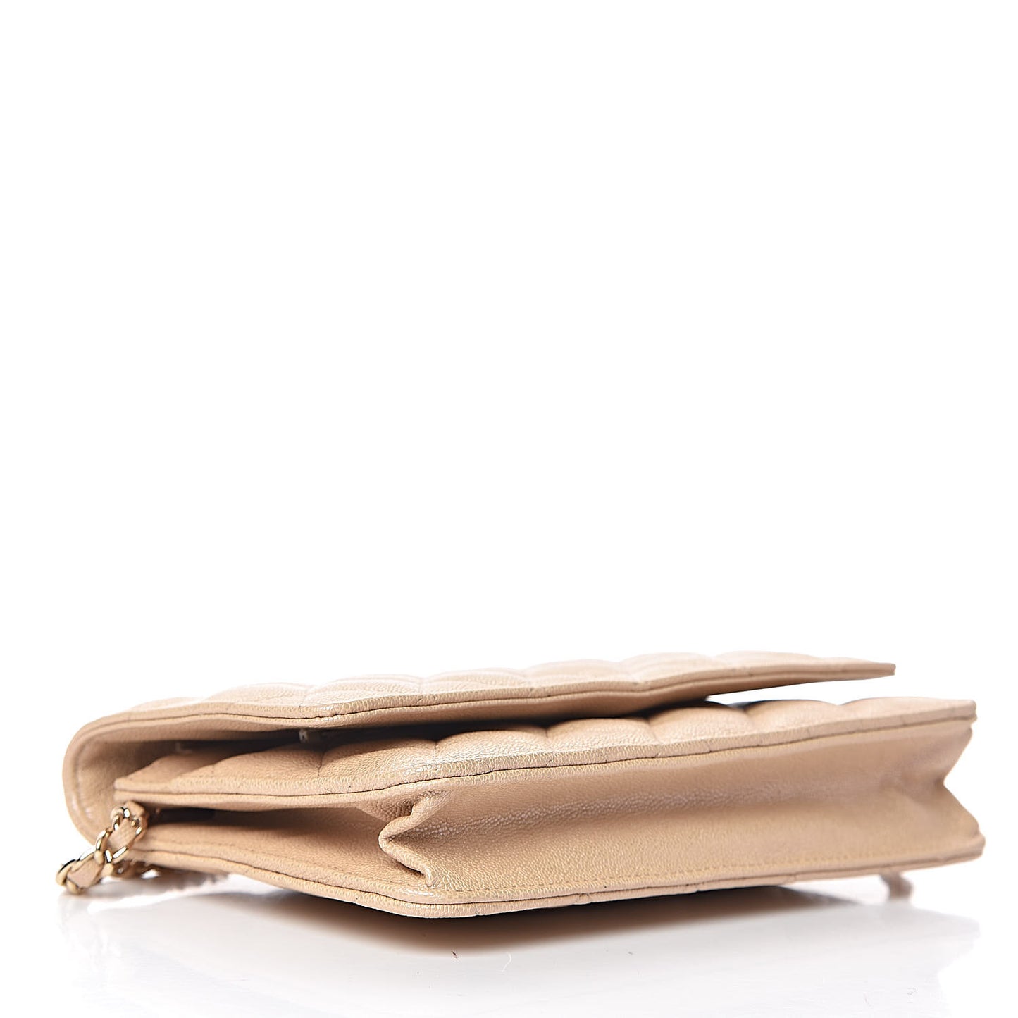 Iridescent Caviar Quilted Wallet On Chain WOC Beige
