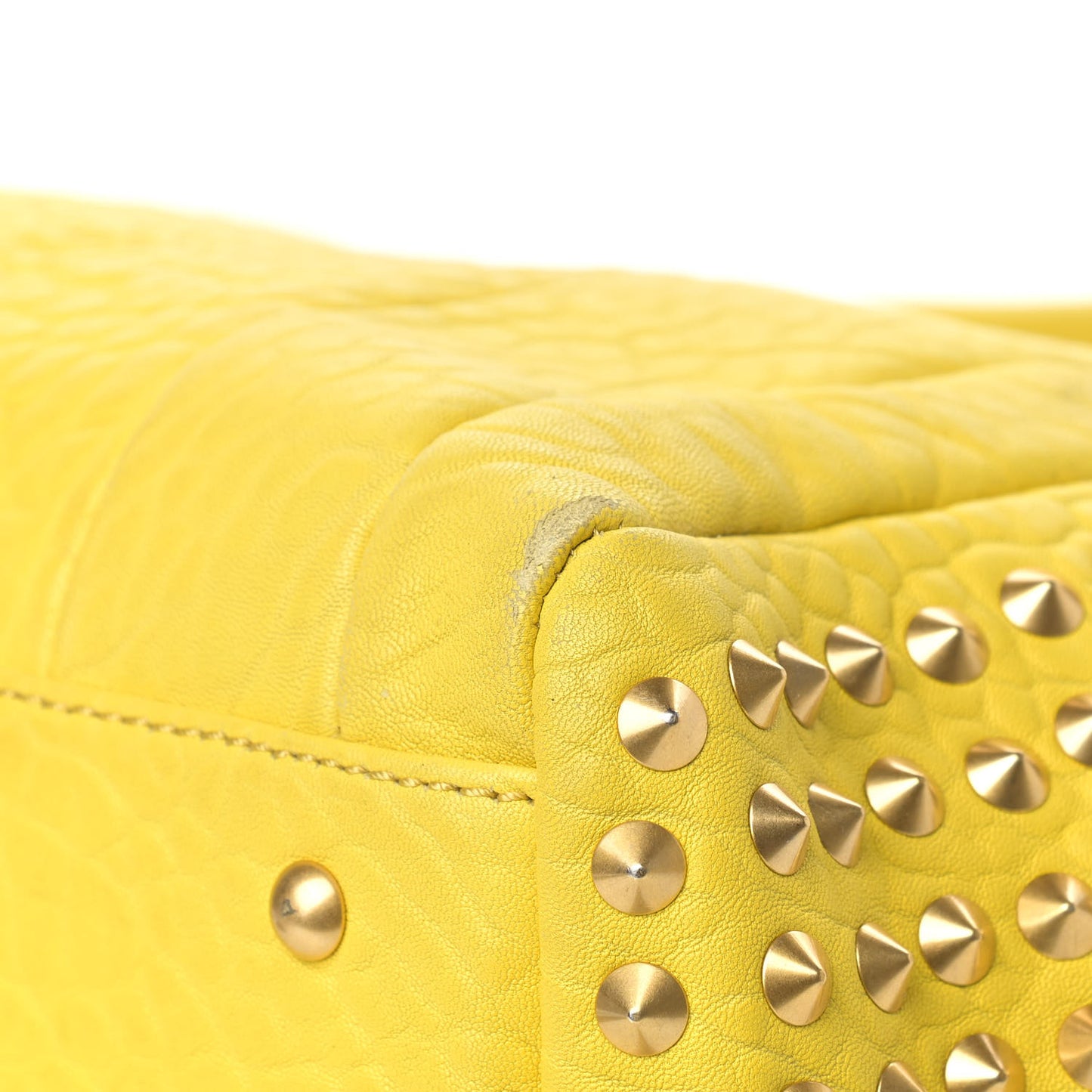 Pebbled Calfskin Studded Satchel Yellow