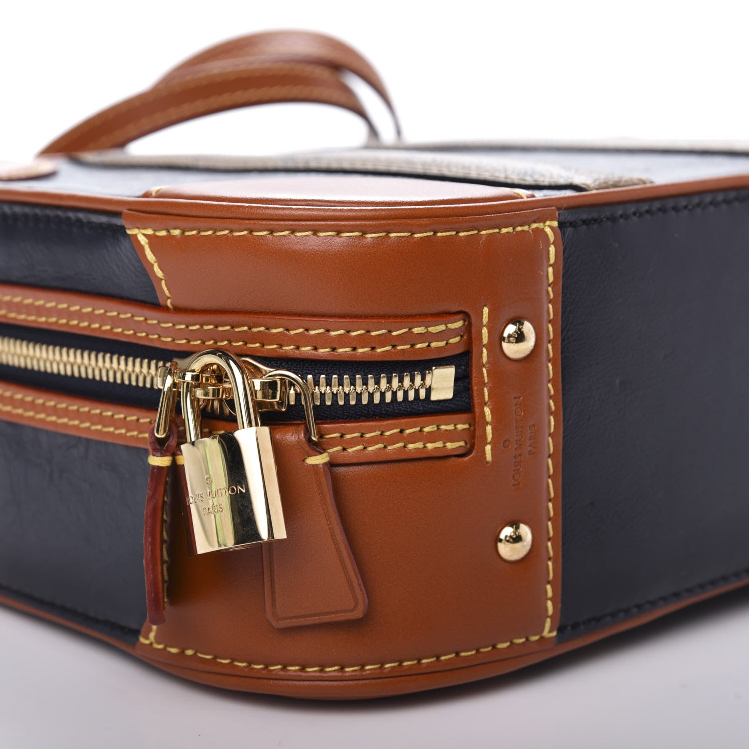 Louis Vuitton Calfskin Reverse Monogram Valisette PM Navy Caramel 6 of 12