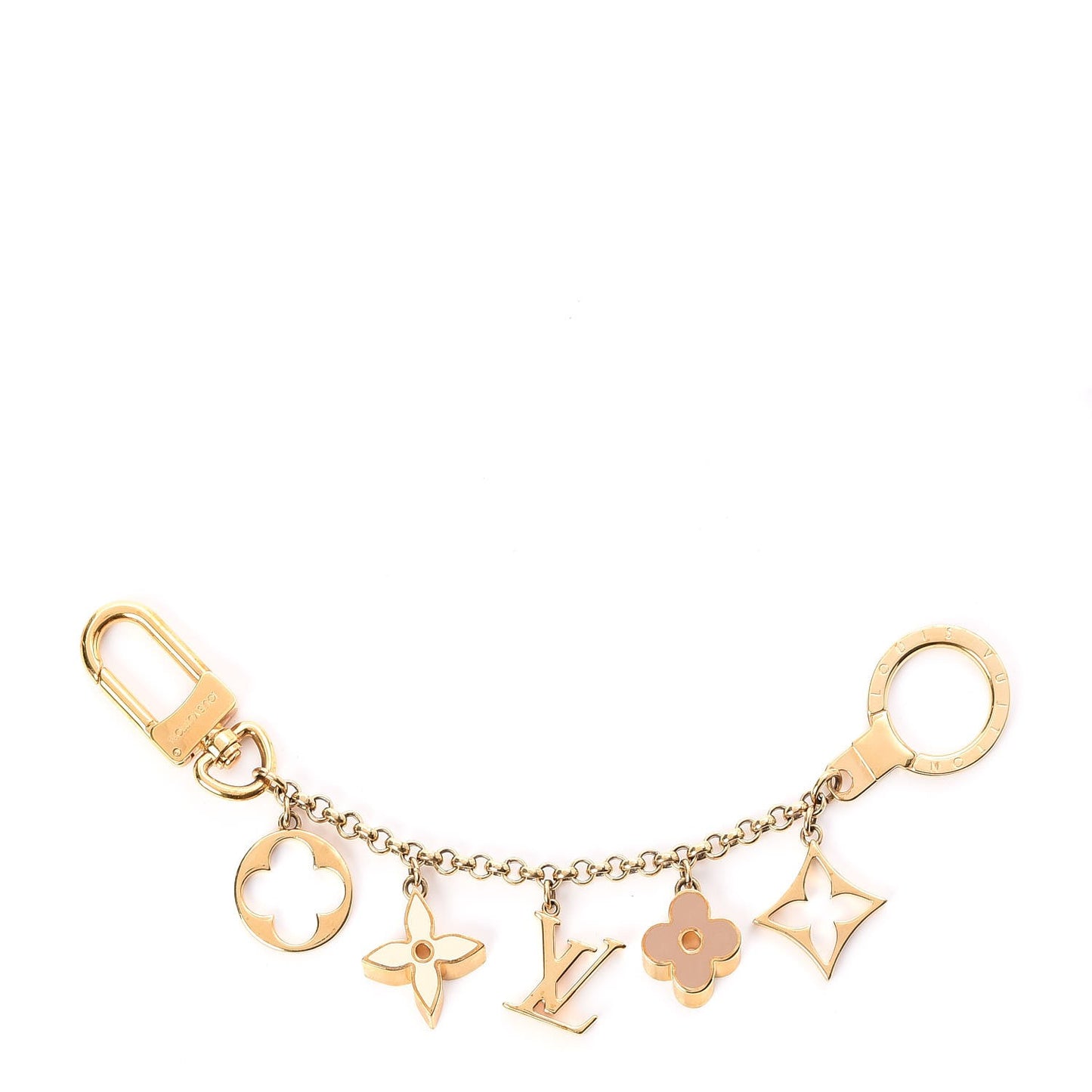 Brass Enamel Fleur De Monogram Bag Charm Chain Gold