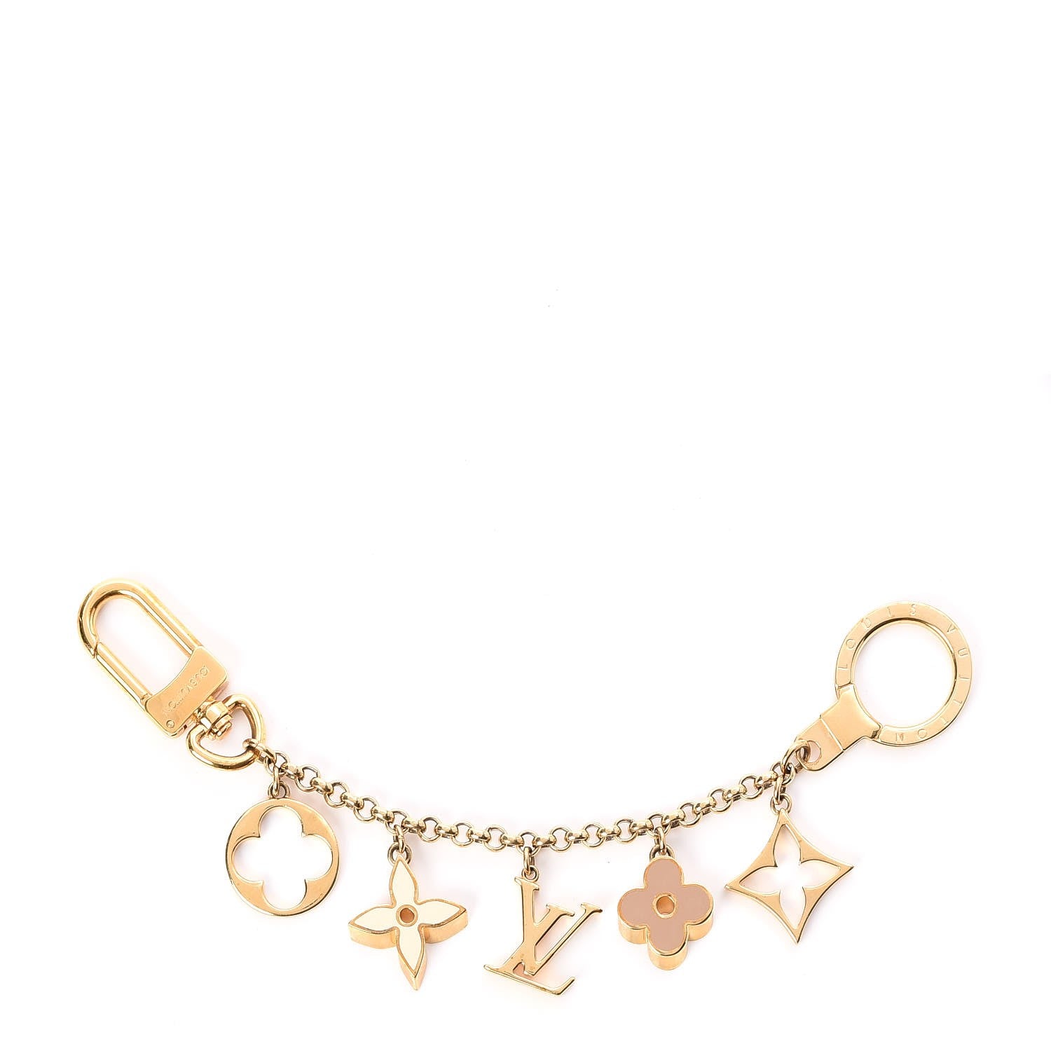 Louis Vuitton Brass Enamel Fleur De Monogram Bag Charm Chain Gold 1 of 4