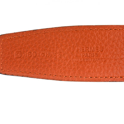 Hermes Togo Box 32mm Guilloche H Belt 80 Orange Black 5 of 9