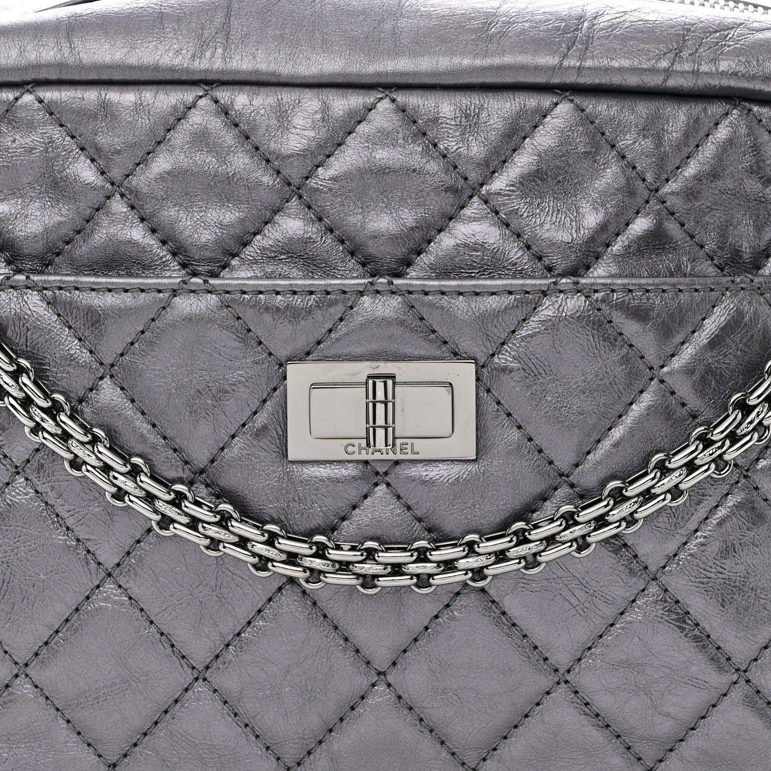 Chanel Metallic Aged Calfskin Quilted Medium Reissue Camera Case Dark Silver 8 of 10