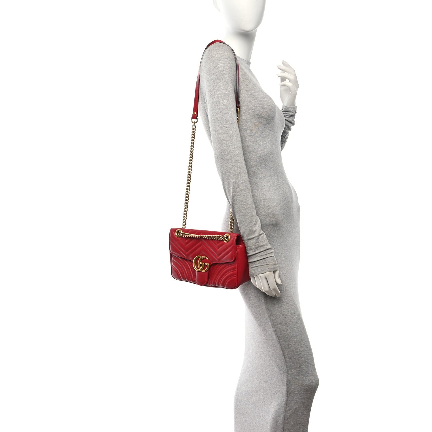 Gucci Calfskin Matelasse Small GG Marmont Shoulder Bag Hibiscus Red 2 of 11
