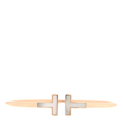 Tiffany 18K Rose Gold Mother of Pearl Wide T Wire Bracelet 1 of 3