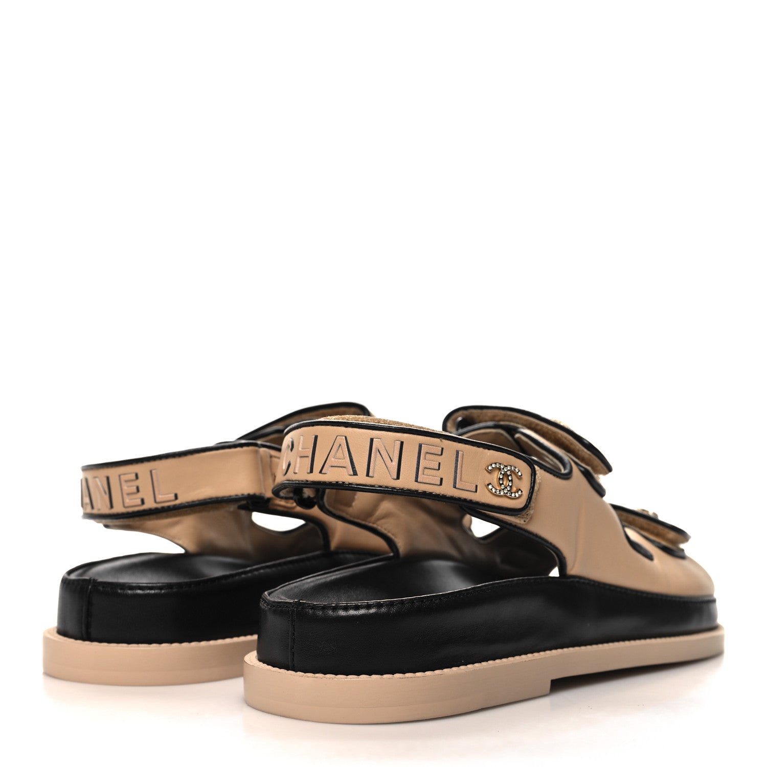 Chanel Lambskin Velcro Dad Slide Sandals 41 Beige Black 4 of 9