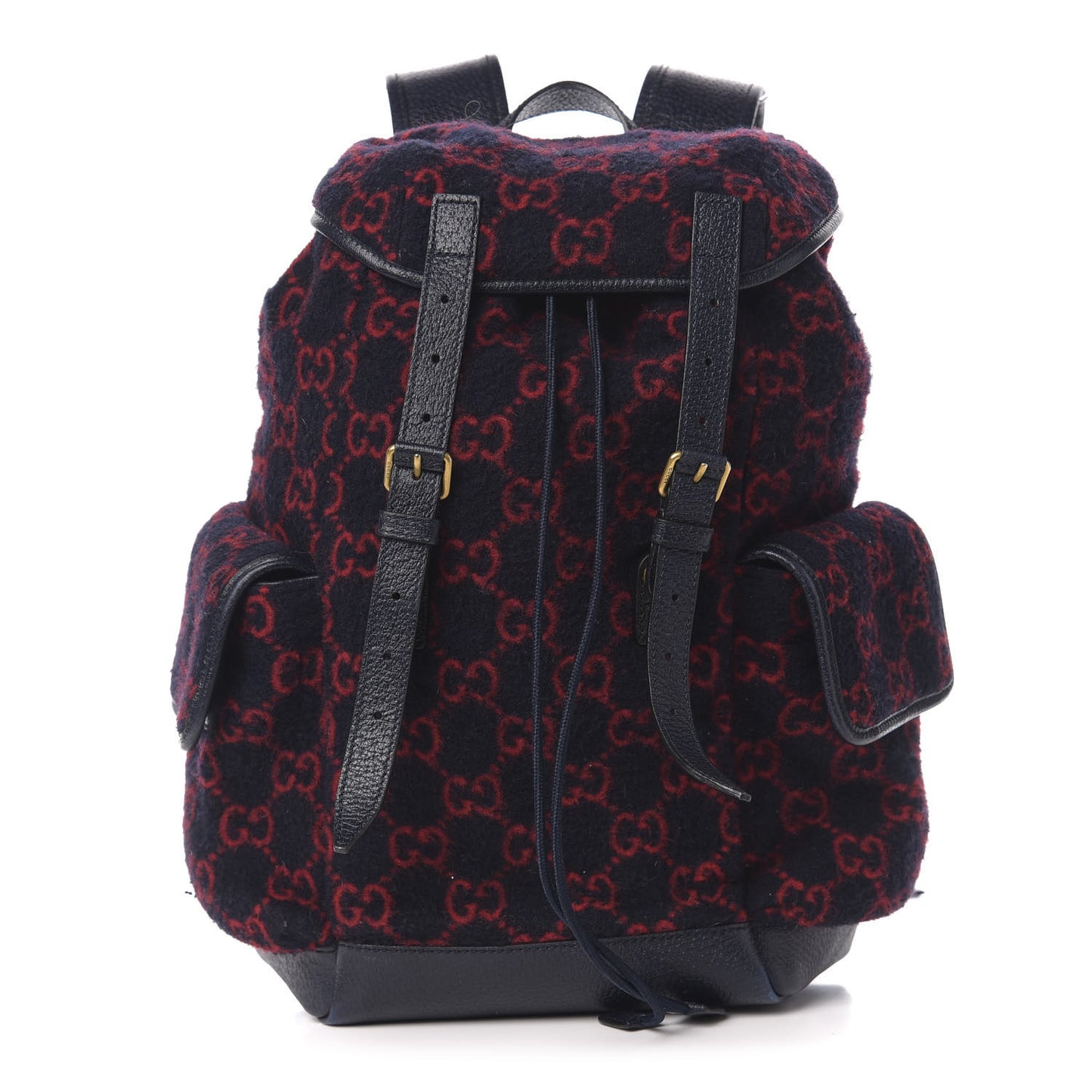 Covered Wool GG Monogram Small Double Buckle Backpack Navy Red
