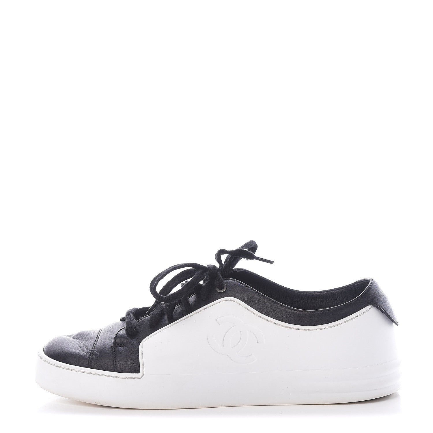 Chanel Calfskin Womens CC Sneakers 39.5 Black White 1 of 12