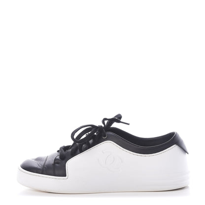 Chanel Calfskin Womens CC Sneakers 39.5 Black White 1 of 12