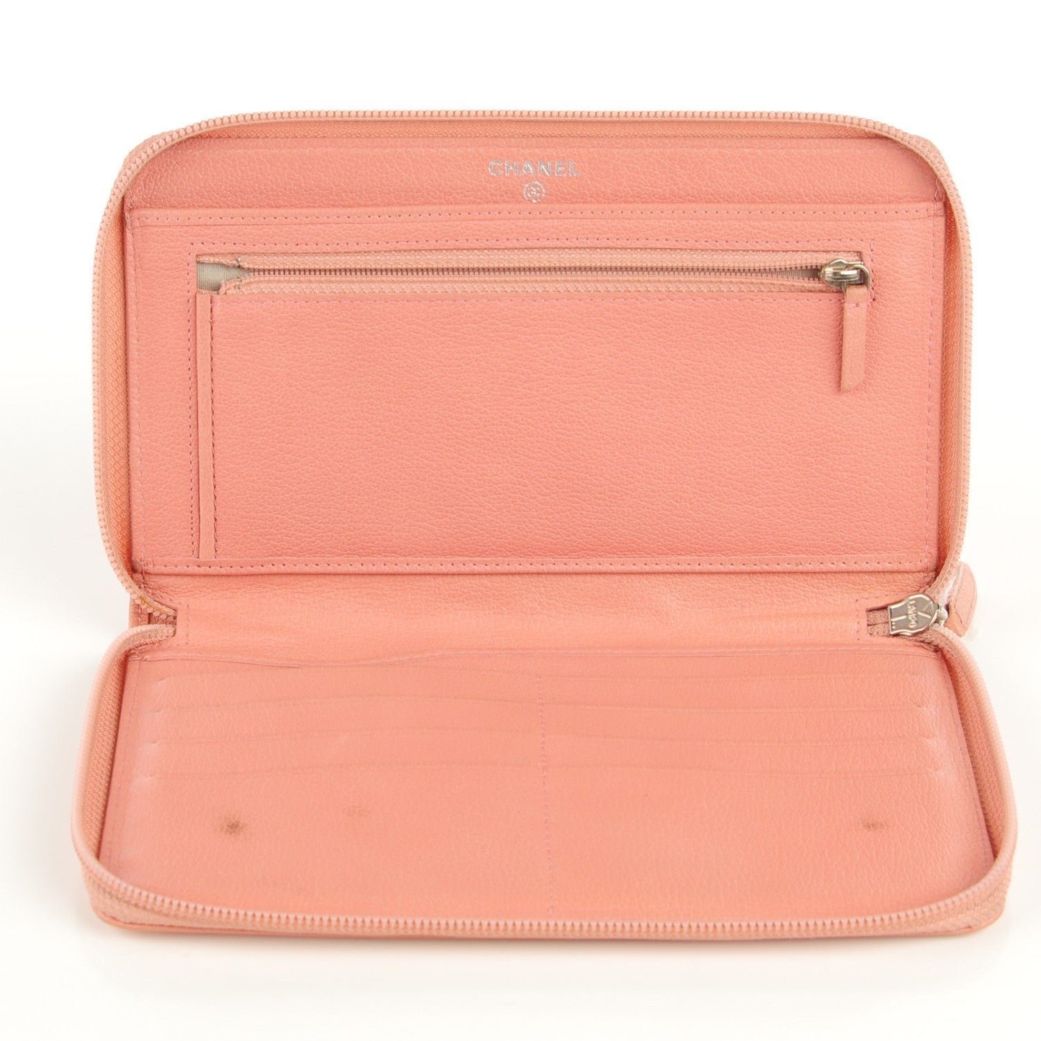 Chanel Goatskin Camellia Embossed Zip Around Organizer Wallet Pink 7 of 8