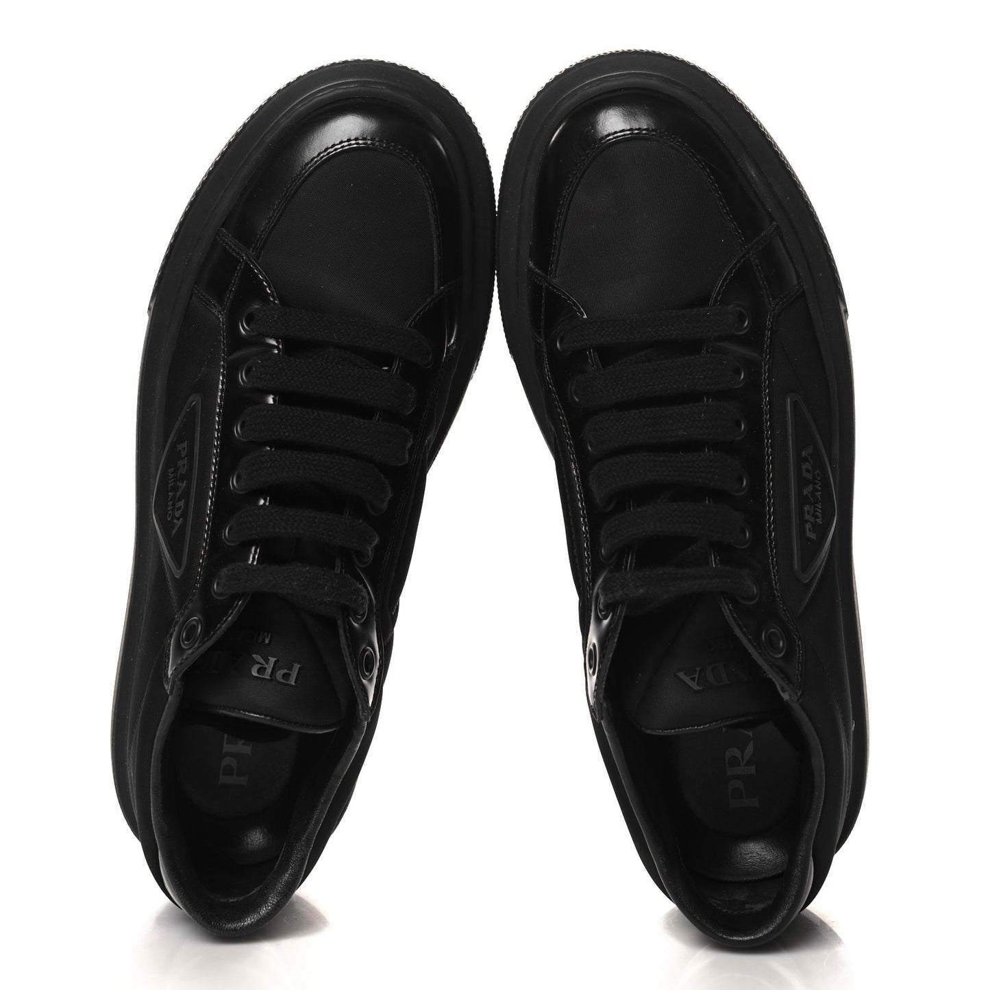 Re-Nylon Spazzolato Rubber Triangle Logo Macro Quilted Womens 45mm Platform Sneakers 38.5 Black