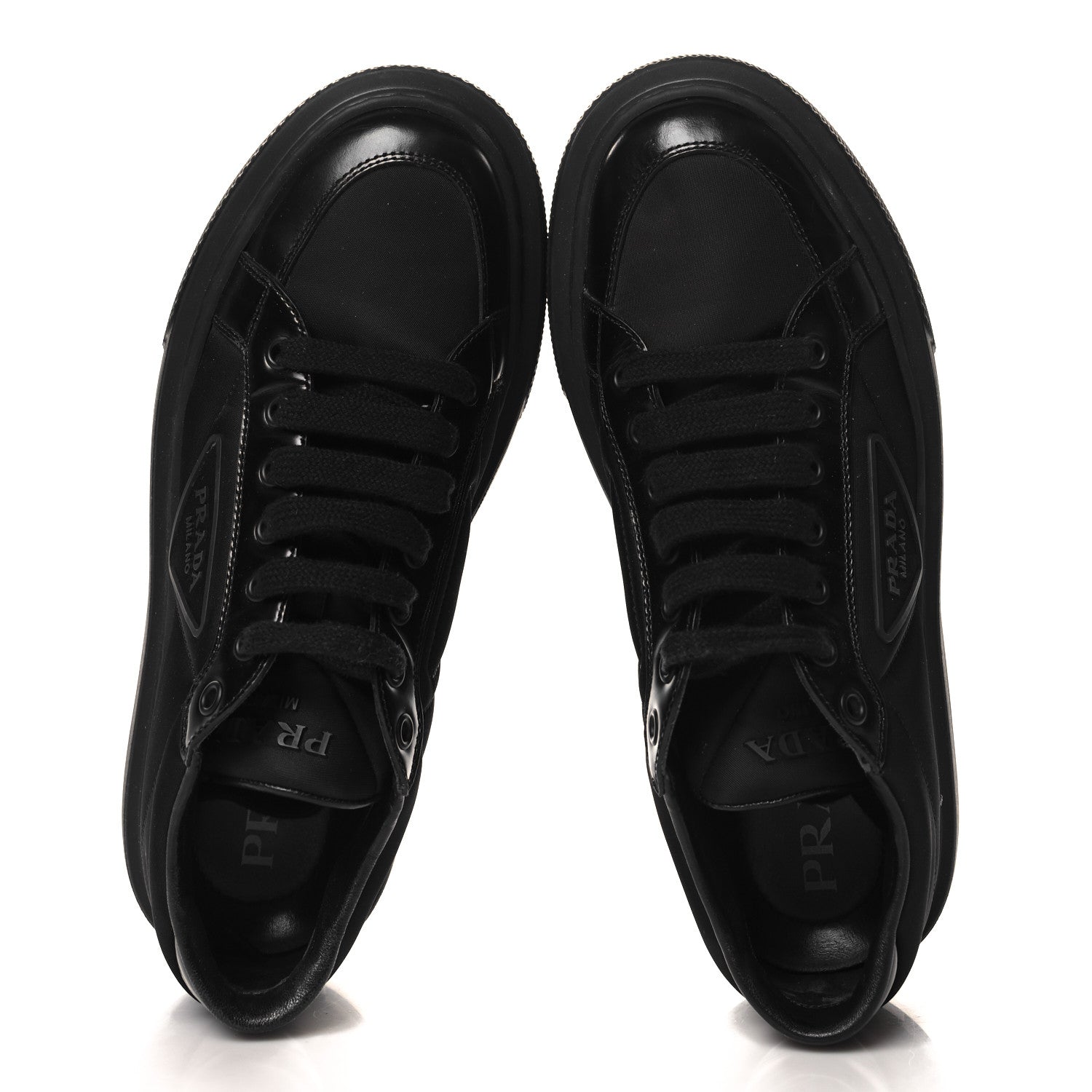 Prada Re-Nylon Spazzolato Rubber Triangle Logo Macro Quilted Womens 45mm Platform Sneakers 38.5 Black 2 of 9