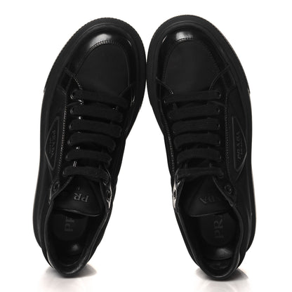 Prada Re-Nylon Spazzolato Rubber Triangle Logo Macro Quilted Womens 45mm Platform Sneakers 38.5 Black 2 of 9