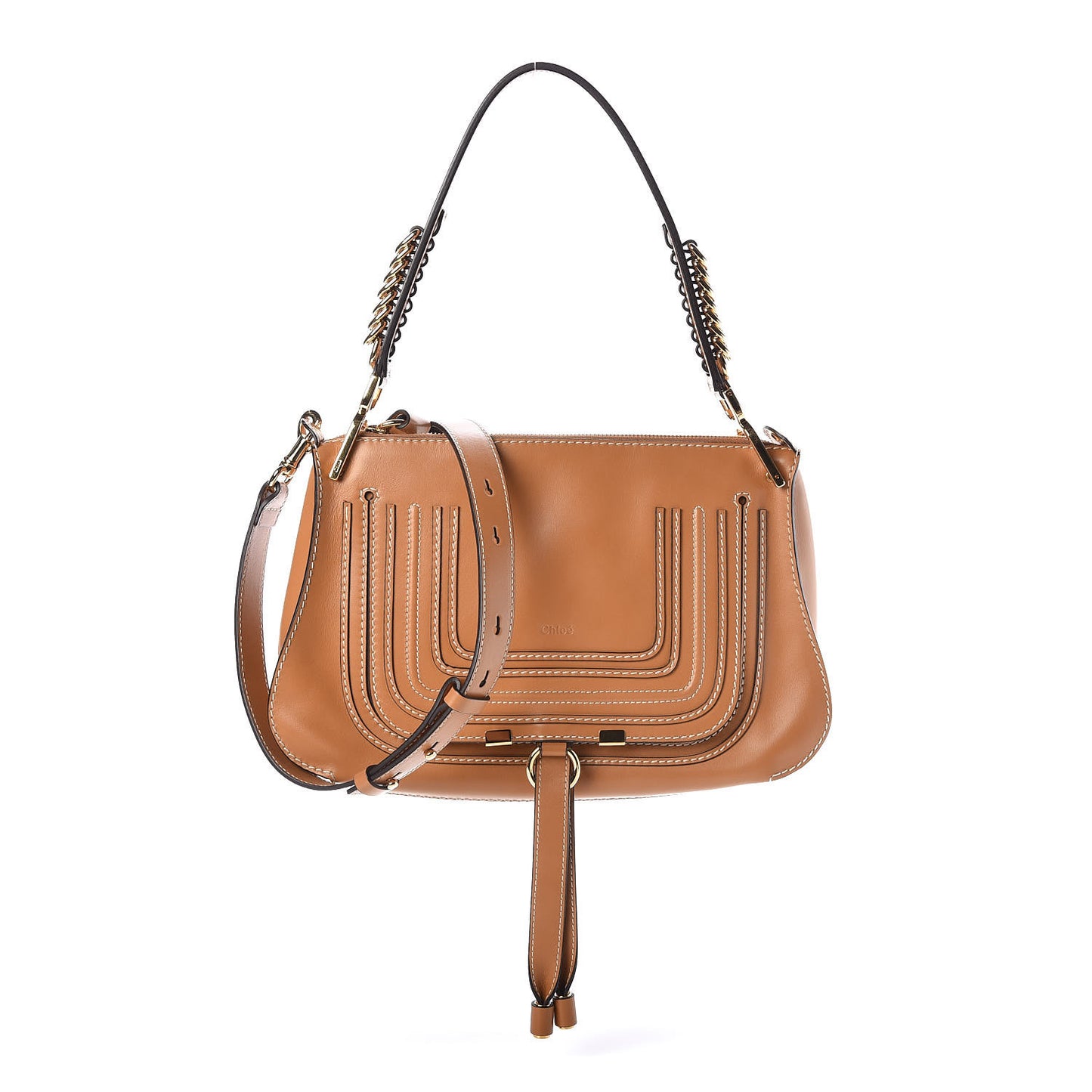 Shiny Calfskin Marcie Saddle Shoulder Bag Autumnal Brown