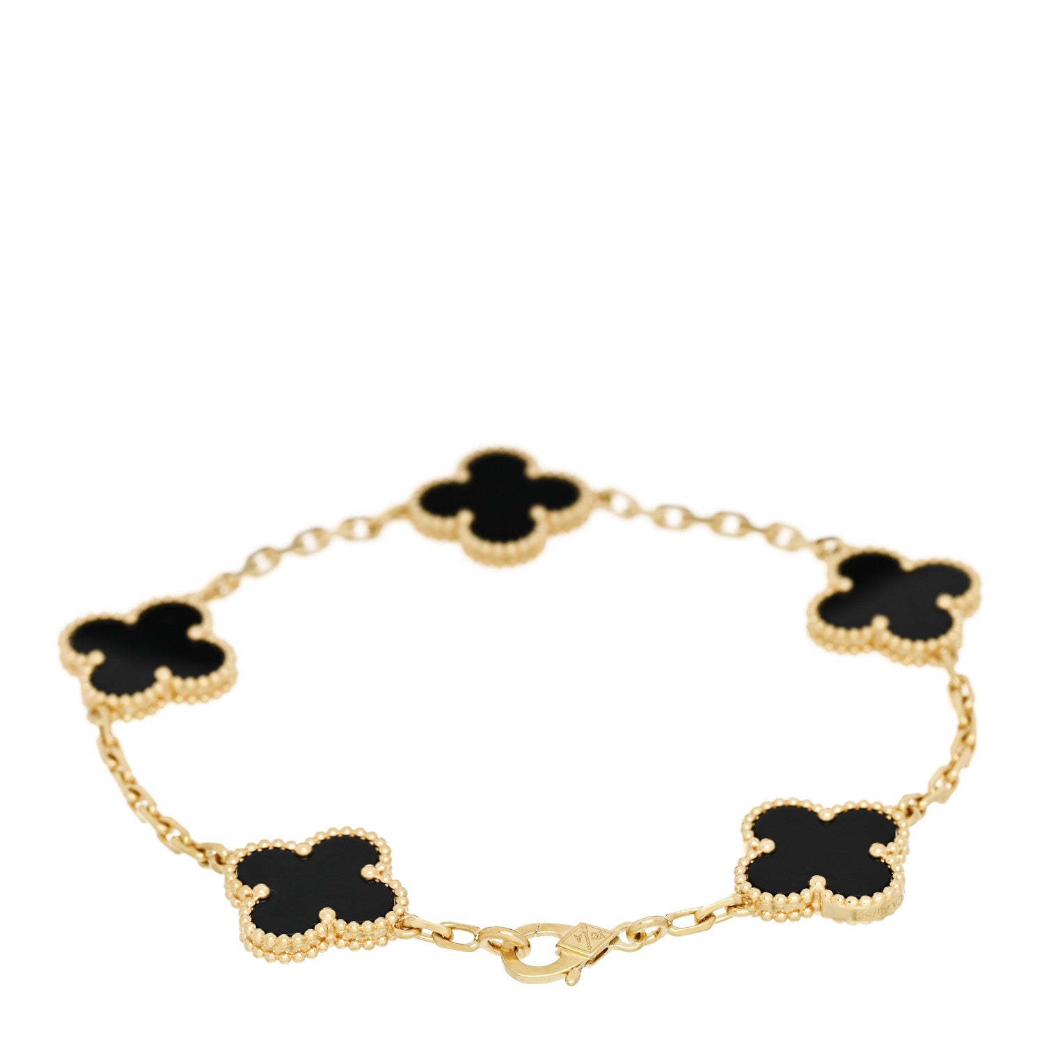 Van Cleef & Arpels 18K Yellow Gold Black Onyx 5 Motifs Vintage Alhambra Bracelet 2 of 5