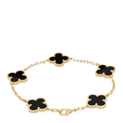 Van Cleef & Arpels 18K Yellow Gold Black Onyx 5 Motifs Vintage Alhambra Bracelet 2 of 5