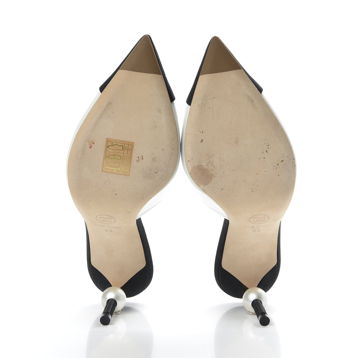Chanel Goatskin Grosgrain Cap Toe Pearl Mule 36 Ecru Black 5 of 9